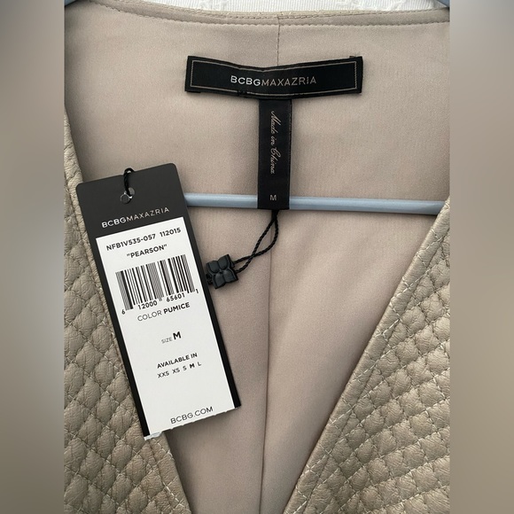 BCBG MAX AZRIA Quilted Faux-leather Peplum Top.   NWT Taupe color.
Size Medium - Picture 2 of 5